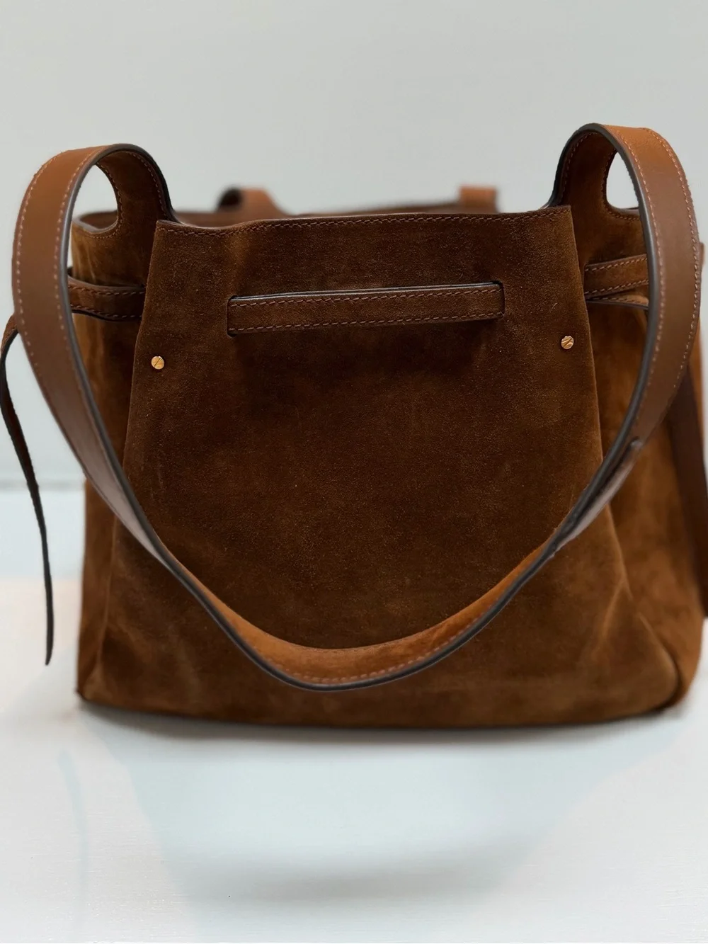 Tory Burch Romy Suede Tote in Caramel - Picture 2 of 5